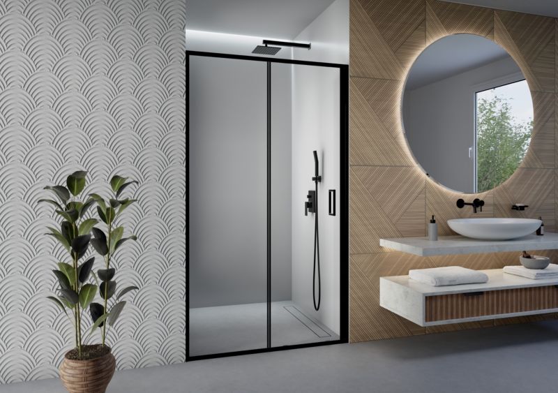 Brusedøre Skydedør 90x190 cm Sort Hærdet Glas 5 mm