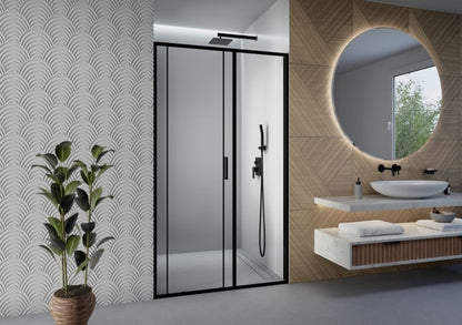 Brusedøre Skydedør 90x190 cm Sort Hærdet Glas 5 mm