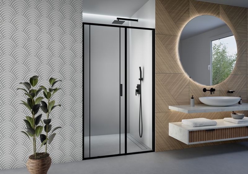 Brusedøre Skydedør 90x190 cm Sort Hærdet Glas 5 mm
