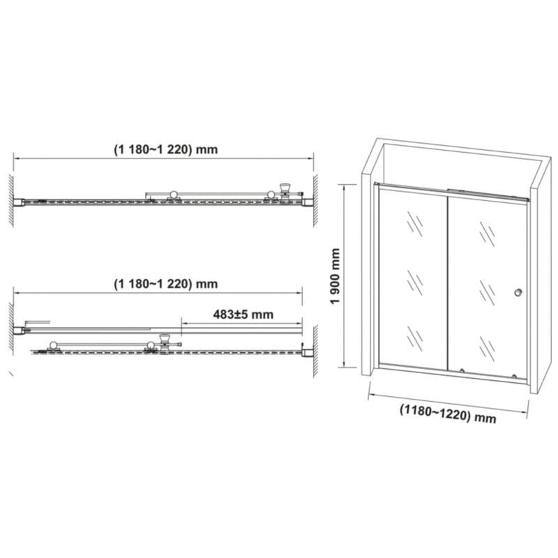 Brusedør i niche 118-122 cm Hærdet Glas Blank Krom