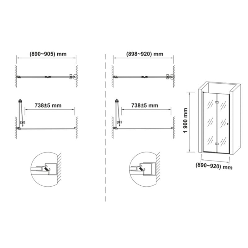 Foldebrusedør 90 cm Mat Sort med Klart Glas