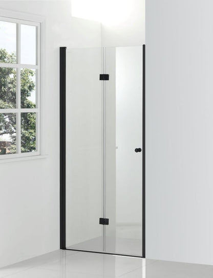 Foldebrusedør 90 cm Mat Sort med Klart Glas