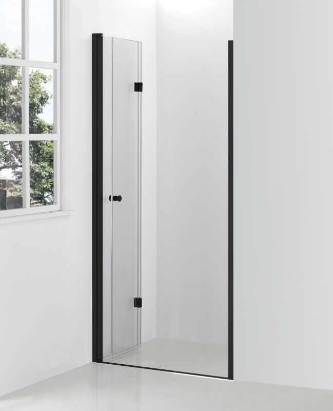 Foldebrusedør 90 cm Mat Sort med Klart Glas
