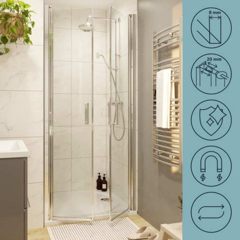 Dobbelt Bruse-dør Ledava 80 cm Krom/Transparent | 5063022042484