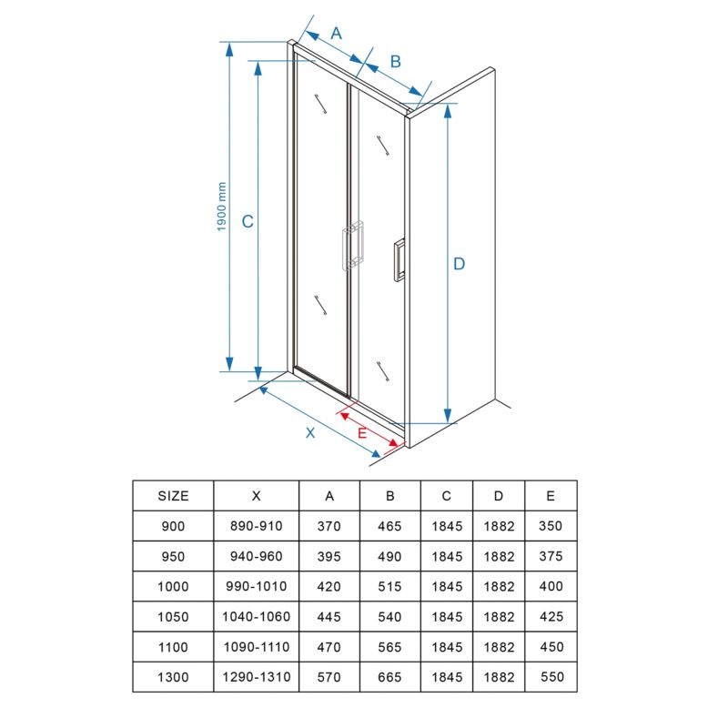 Brusedøre Skydedør 125 cm Sort Hærdet Glas 190 cm
