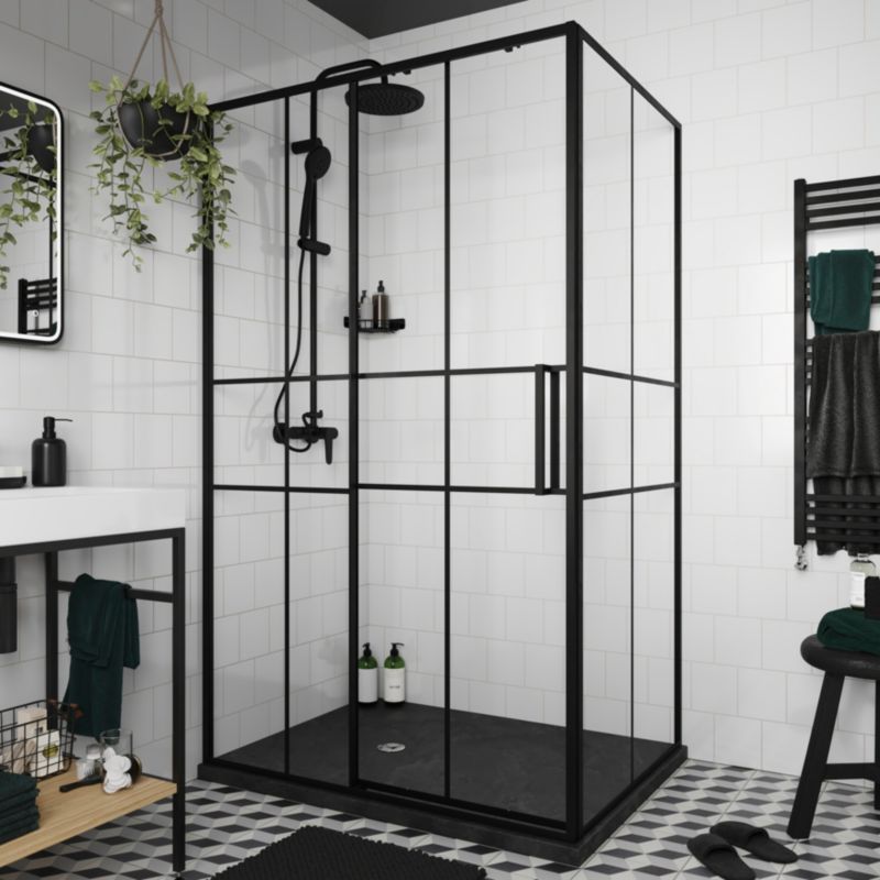 GoodHome Ahti 120 cm skydedør til brusekabine i krom/mat-sort