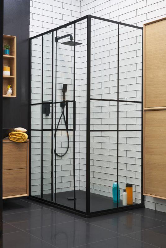 GoodHome Ahti 120 cm skydedør til brusekabine i krom/mat-sort