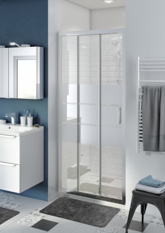GoodHome Beloya tredelt skydedør til brusekabine 90 cm krom/spejlglas