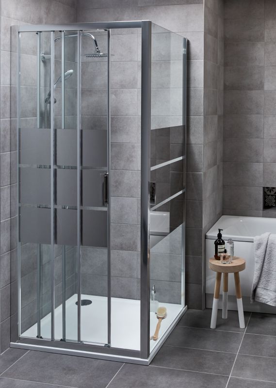 GoodHome Beloya tredelt skydedør til brusekabine 90 cm krom/spejlglas
