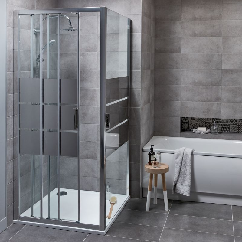 GoodHome Beloya tredelt skydedør til brusekabine 90 cm krom/spejlglas