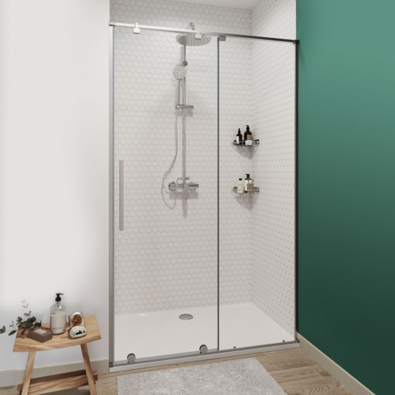 Skydedør til bruseniche Ezili 120 cm Krom/Transparent | 5059340077673