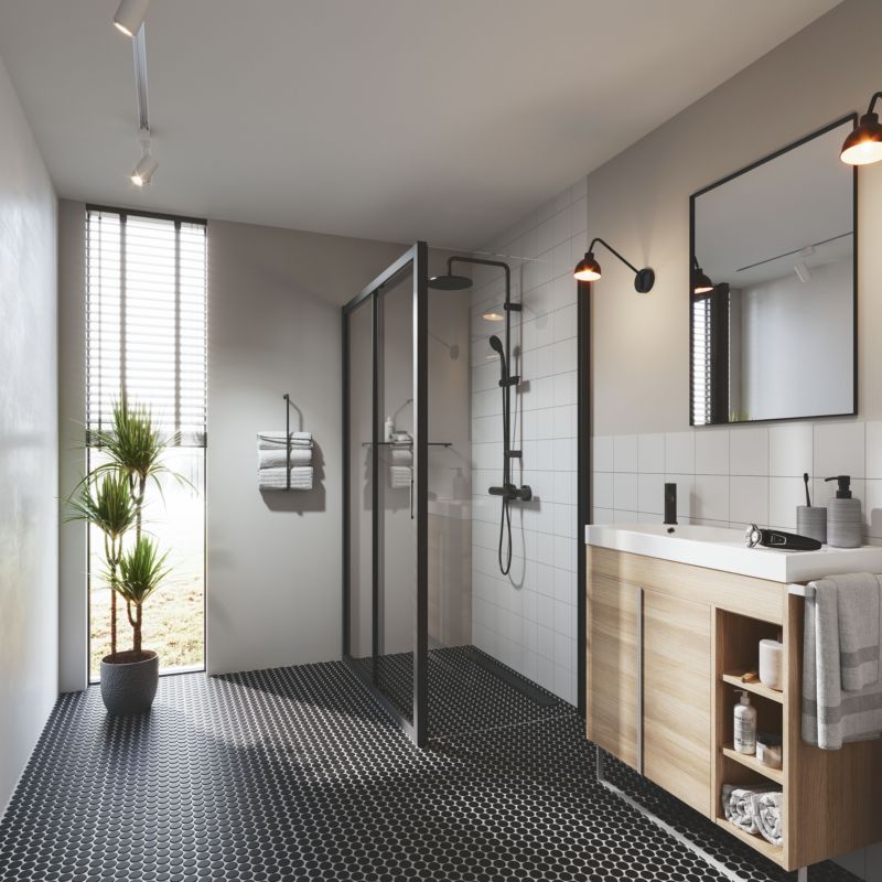 Skydedør til Bruseniche 120 cm Mat Sort / Transparent