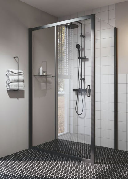 Skydedør til Bruseniche 120 cm Mat Sort / Transparent