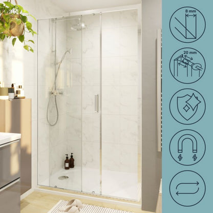 Brusedør Skydedør 140 cm Krom Transparent Hærdet Glas