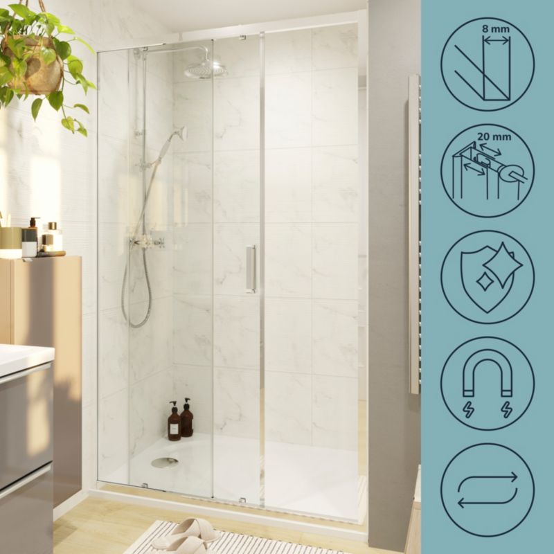 Brusedør Skydedør 140 cm Krom Transparent Hærdet Glas