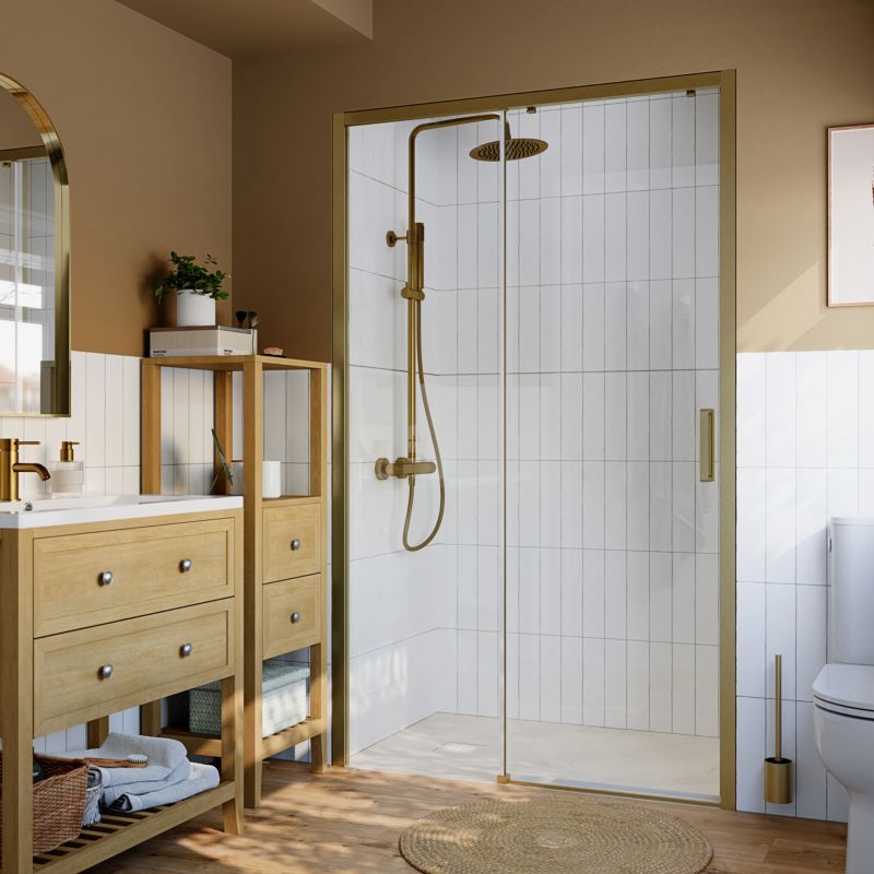 Skydedør til bruseniche Ledava 120 cm Børstet Guld/Transparent