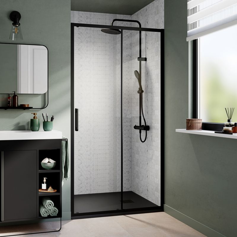 Skydedør til bruseniche Maza 100 cm Sort/Transparent | 5063022658272