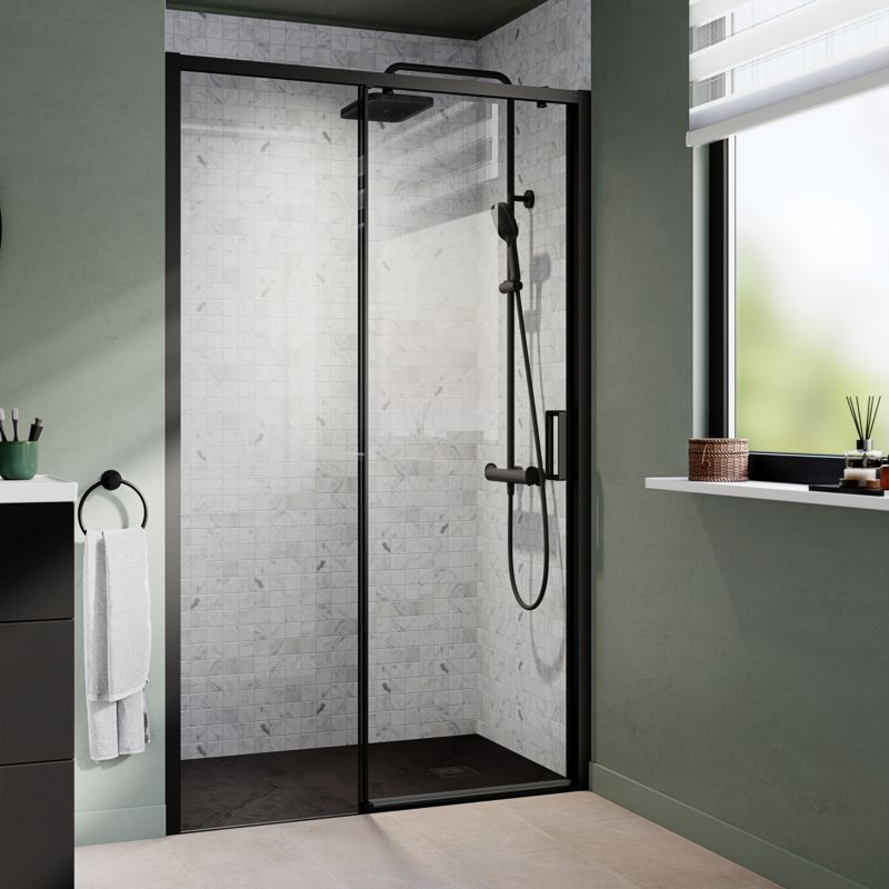 Skydedør til bruseniche 120 cm Sort/Transparent