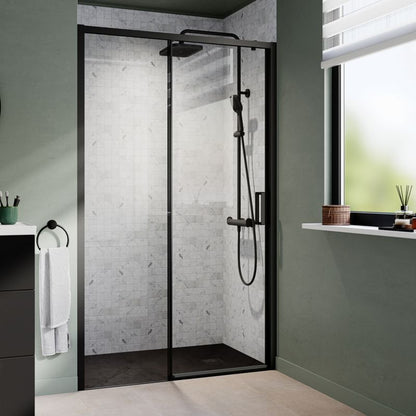 Skydedør til bruseniche 120 cm Sort/Transparent