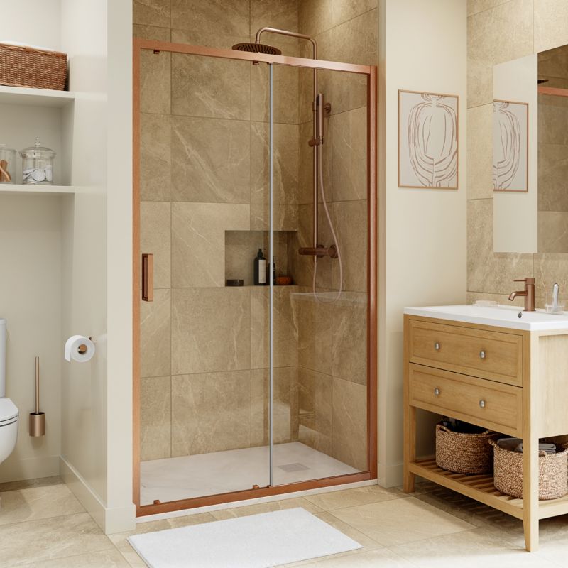 Brusedør Skydedør 120 cm Kobber Transparent Glas 8 mm
