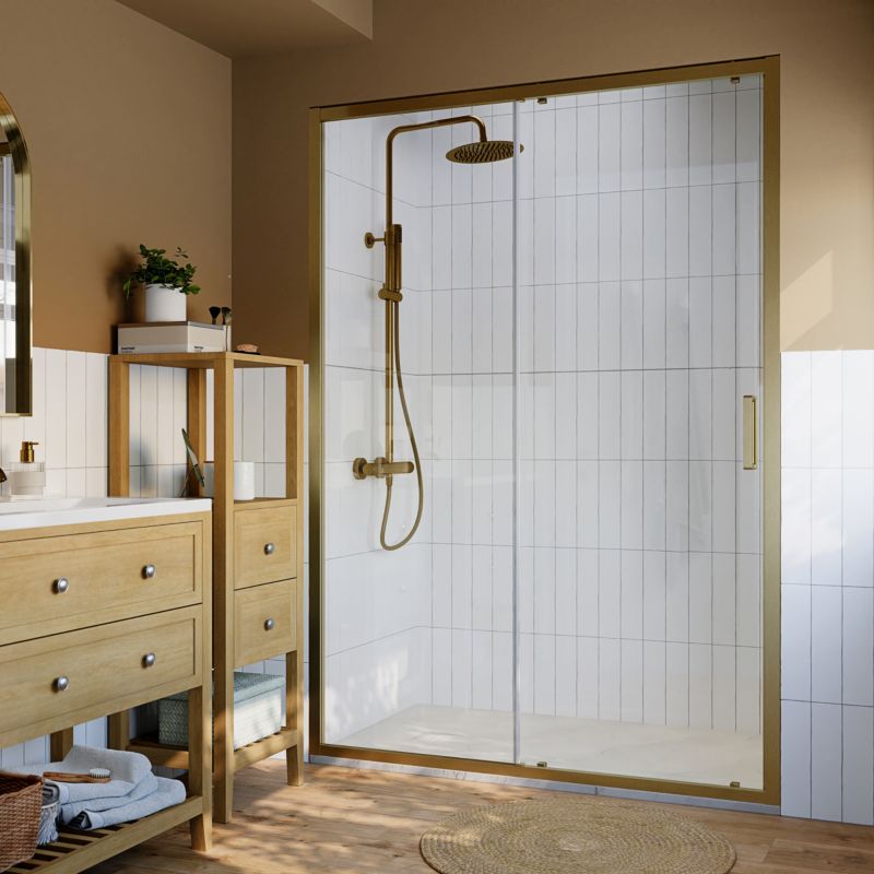 Skydedør til Bruseniche Ledava 140 cm Børstet Guld/Transparent