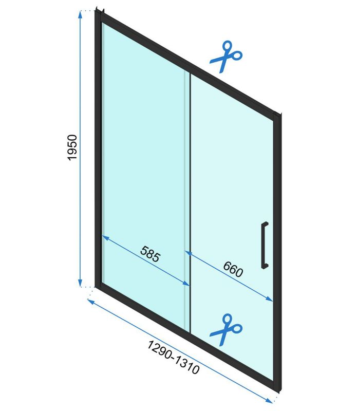 Brusekabine Skydedør 130x195 cm Sort Hærdet Glas | RAPID SLIDE