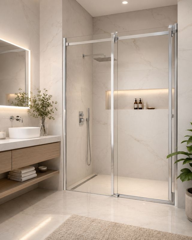 Skydedør til Bruseniche 140 cm Krom Klart Glas 8 mm