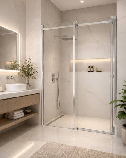 Skydedør til Bruseniche 140 cm Krom Klart Glas 8 mm
