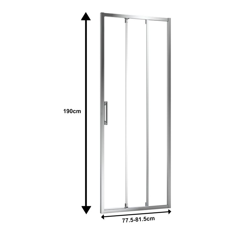 Tredelt Skydedør til Bruseniche 80 cm Krom Gennemsigtigt Glas