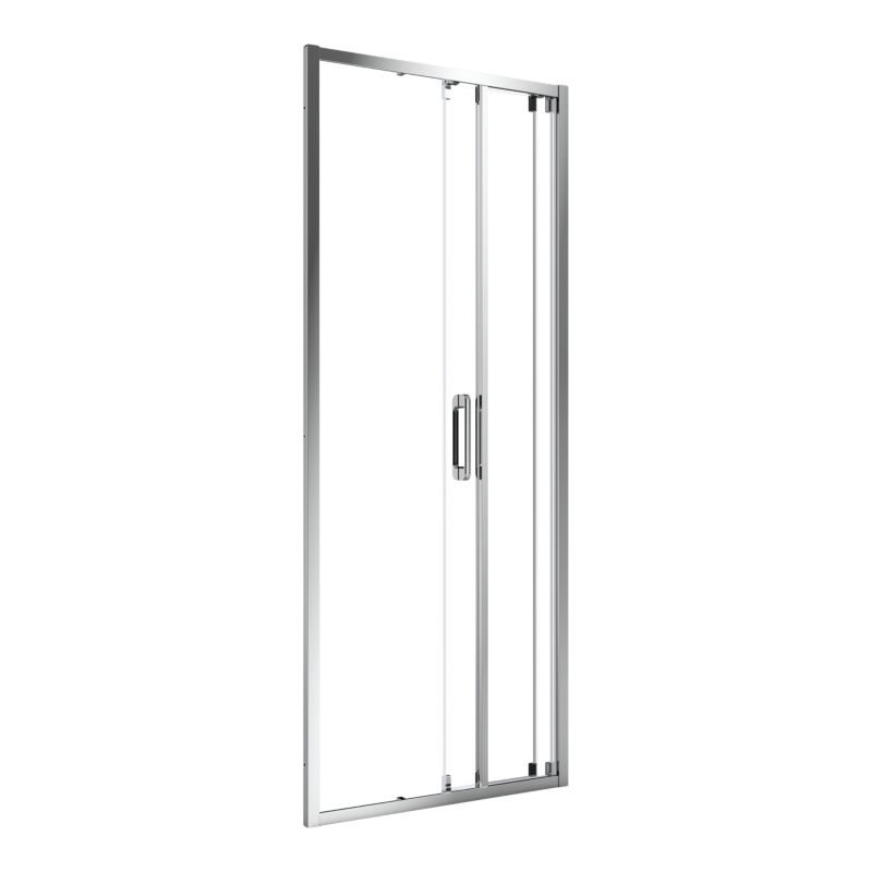 Tredelt Skydedør til Bruseniche 80 cm Krom Gennemsigtigt Glas