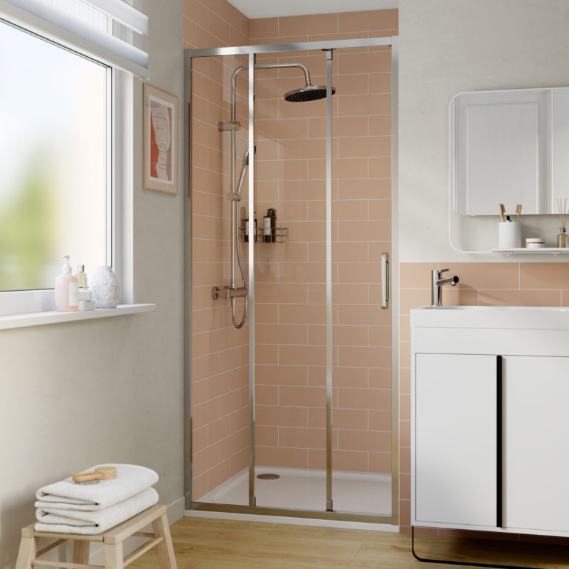 Brusedør Skydedør Tredelt 90 cm Krom Transparent