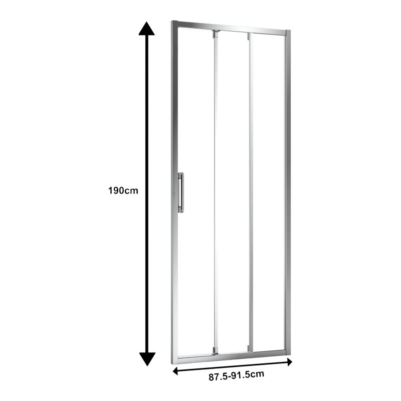 Brusedør Skydedør Tredelt 90 cm Krom Transparent