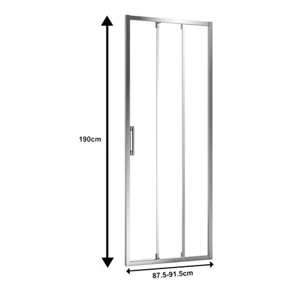 Brusedør Skydedør Tredelt 90 cm Krom Transparent