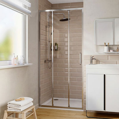 Brusedør Skydedør Tredelt 90 cm Krom Transparent