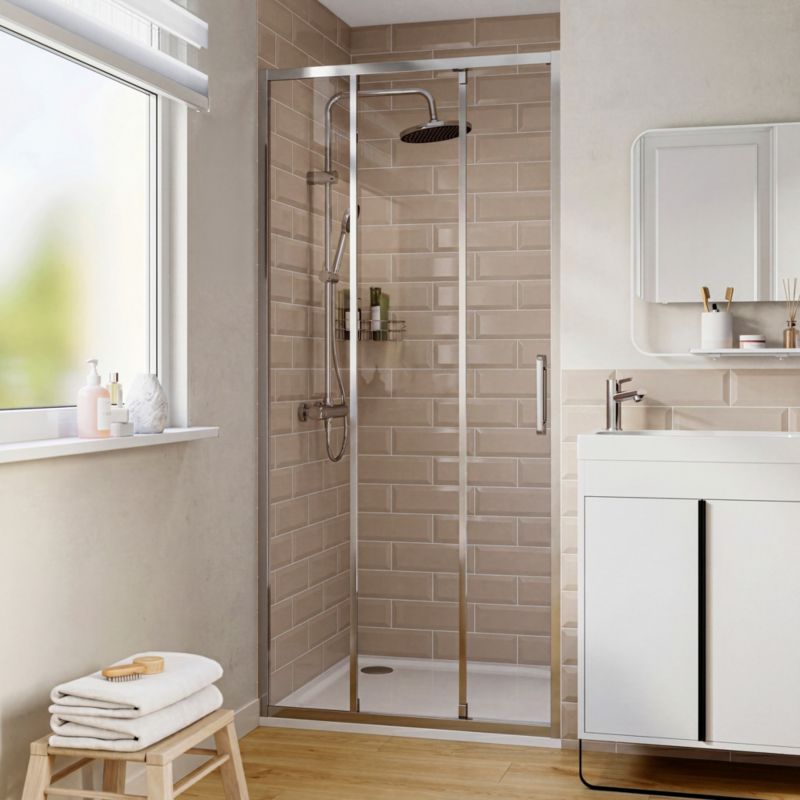 Brusedør Skydedør Tredelt 90 cm Krom Transparent