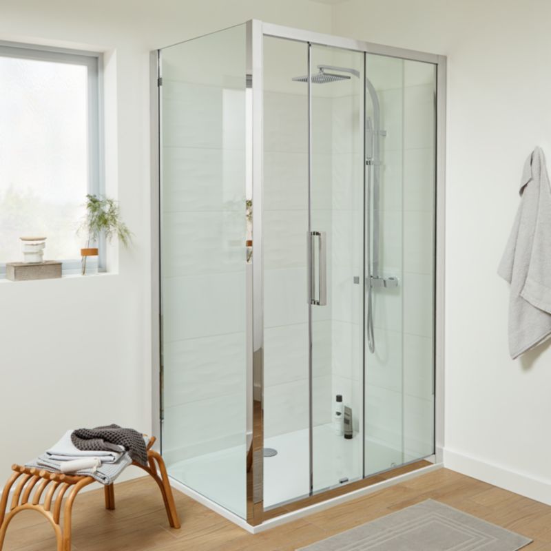 Skydedør til bruseniche Zilia 120 x 200 cm inox/transparent glas