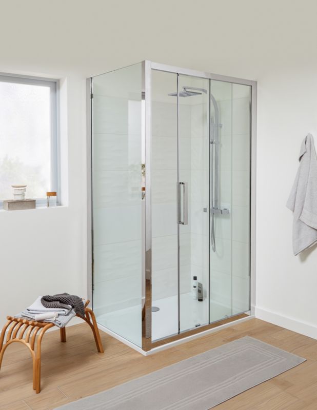 Skydedør til bruseniche Zilia 120 x 200 cm inox/transparent glas
