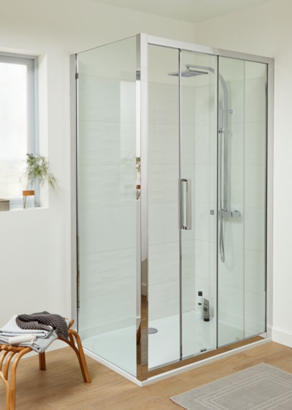 Skydedør til bruseniche Zilia 120 x 200 cm inox/transparent glas