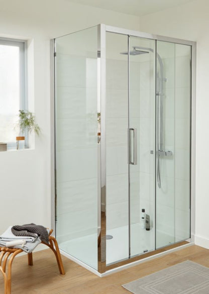 Skydedør til bruseniche Zilia 120 x 200 cm inox/transparent glas