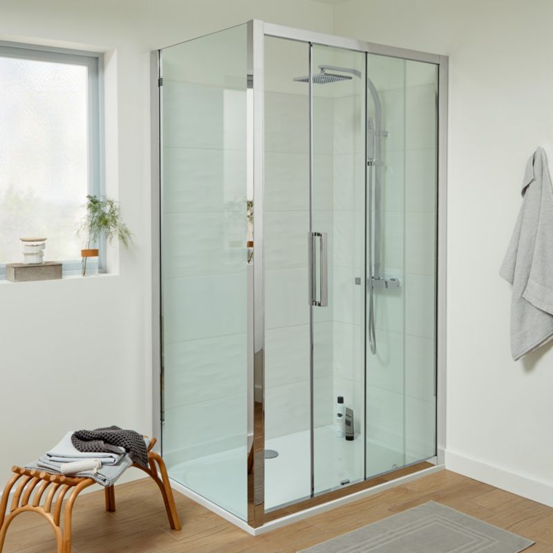 Skydedør til bruseniche Zilia 120 x 200 cm inox/transparent glas