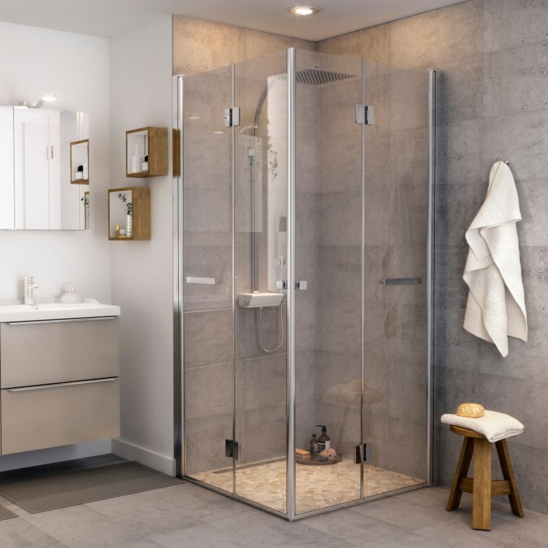 Foldbare brusedøre GoodHome Beloya 80 cm krom/gennemsigtig