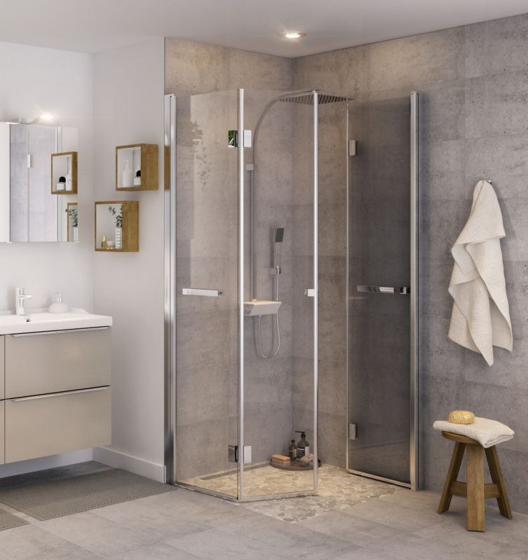 Foldbare brusedøre GoodHome Beloya 80 cm krom/gennemsigtig