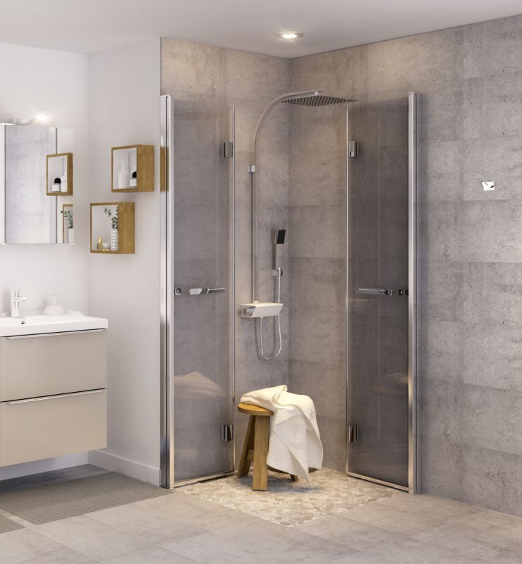 Foldbare brusedøre GoodHome Beloya 80 cm krom/gennemsigtig