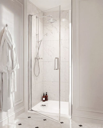 Hængslet brusedør 70 cm Krom Transparent Hærdet Glas