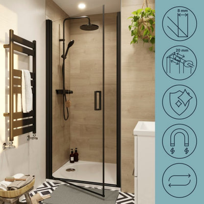 Uchylbar Brusedør 80 cm Sort/Transparent