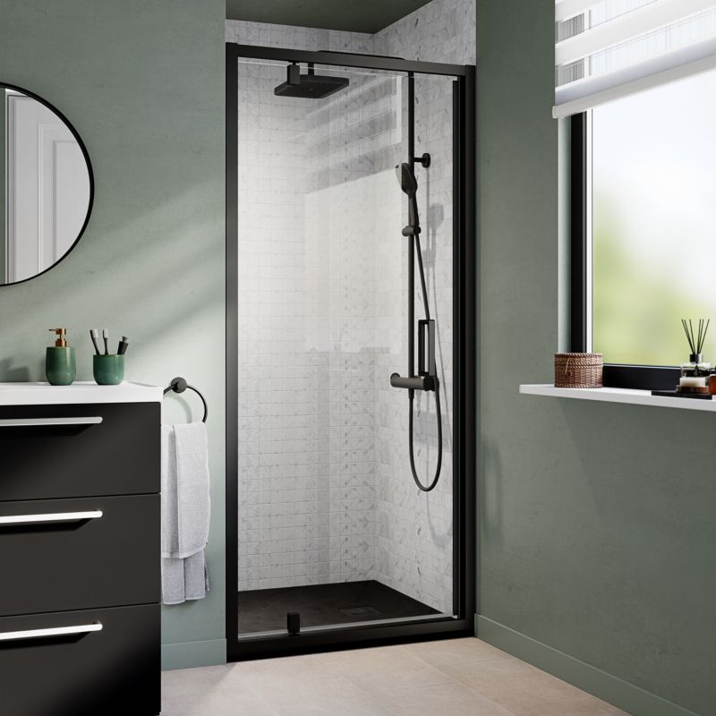Hængslet Brusedør Ledava 90 cm Mat Sort / Transparent