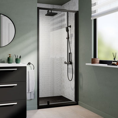 Hængslet Brusedør Ledava 90 cm Mat Sort / Transparent