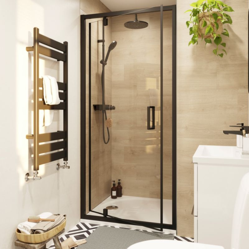 GoodHome Ledava vippe-duschdør 90 cm mat-sort / transparent
