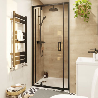 GoodHome Ledava vippe-duschdør 90 cm mat-sort / transparent