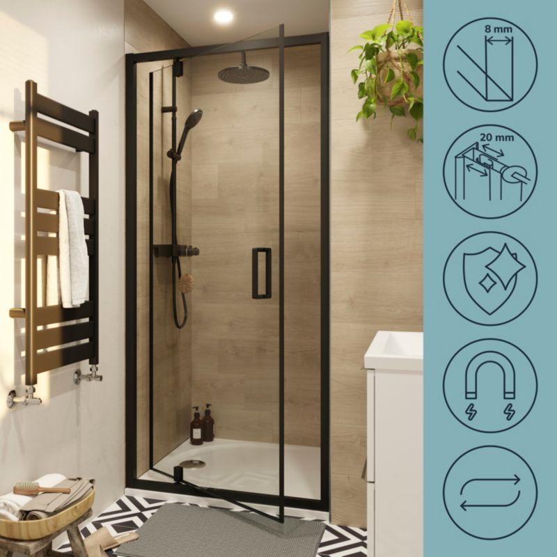 GoodHome Ledava vippe-duschdør 90 cm mat-sort / transparent